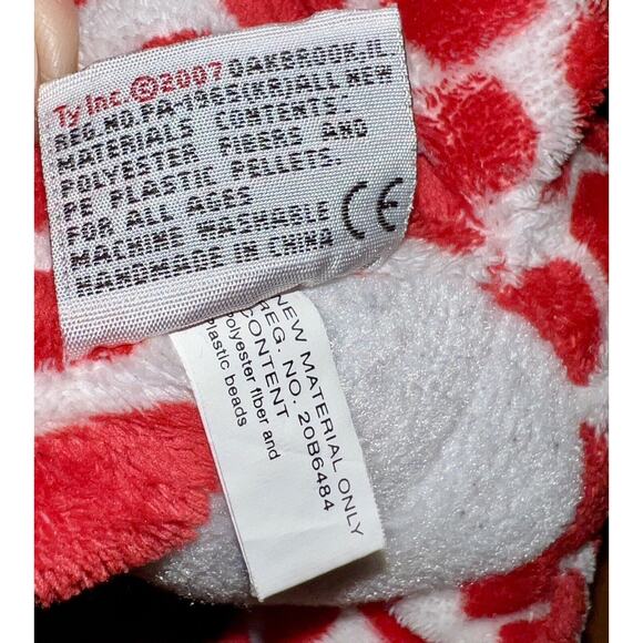 2007 Ty Pluffies Kisser Plush Valentines Giraffe Red White Stuffed Animal Toy - Picture 8 of 8